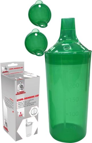 Plastic Feeding Cup with 2 Lids Adult Feeder Beaker with Large & Small Spouts, Straw Holes – Ideal for Liquids & Blended Foods – Easy to Hold, Spill-Resistant, Perfect for Home & Hospital Use (Green)