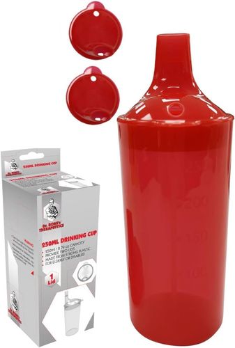 Plastic Feeding Cup with 2 Lids Adult Feeder Beaker with Large & Small Spouts, Straw Holes – Ideal for Liquids & Blended Foods – Easy to Hold, Spill-Resistant, Perfect for Home & Hospital Use (Red)